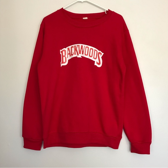 Vintage Red Long Sleeve Crew Neck Backwoods Sweatshirt Pullover Unisex Womens - Picture 1 of 5